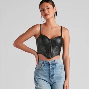 Black Faux Leather Corset Crop Top